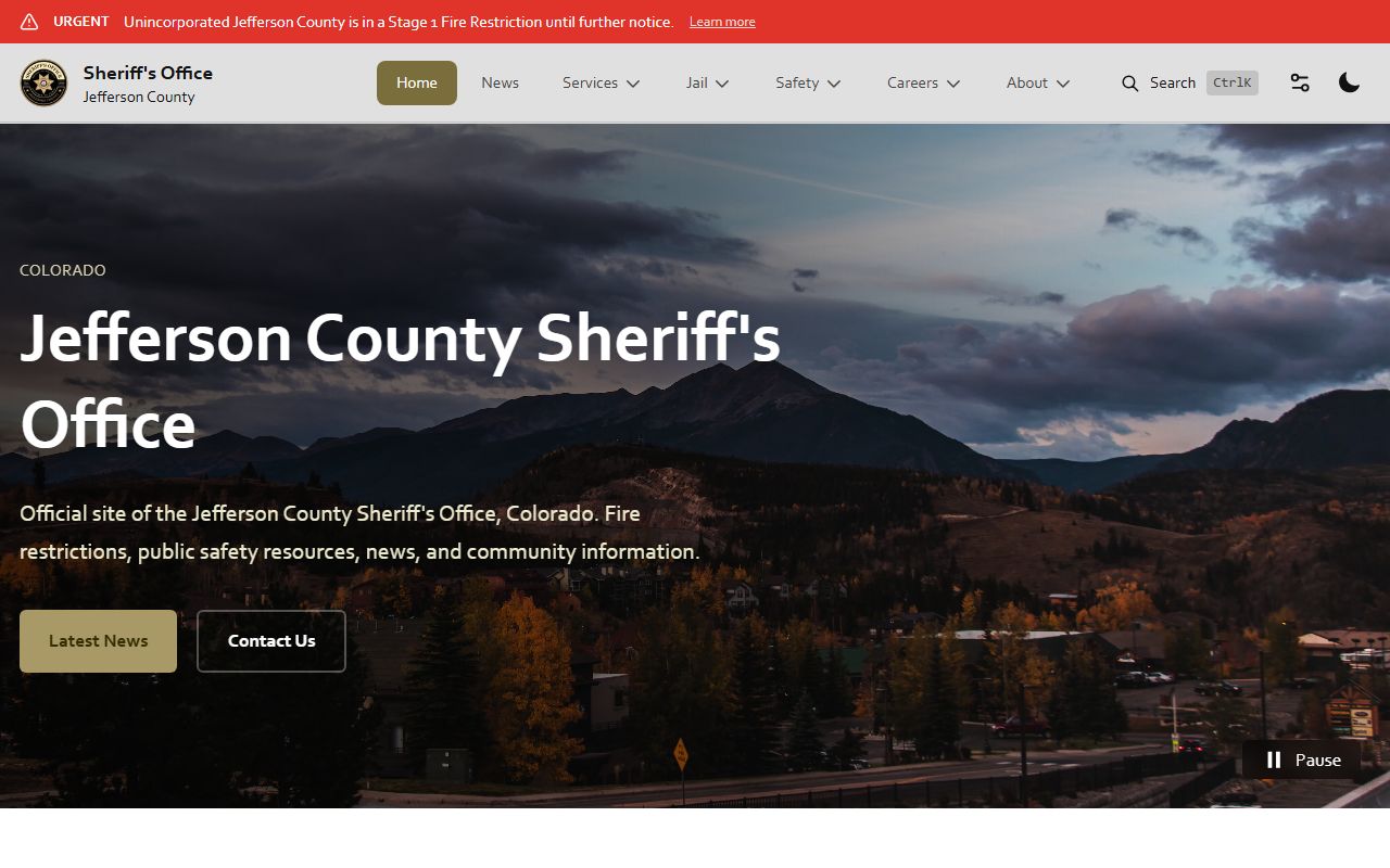 Jefferson County Sheriff's Office homepage with public records and jail links