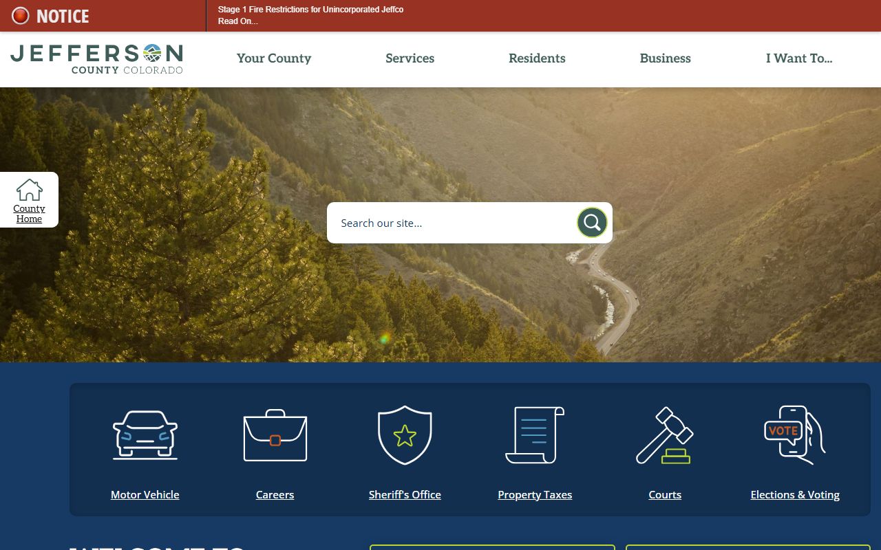 Jefferson County government homepage for Jefferson County Court records context