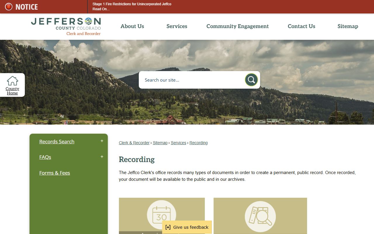 Jefferson County Clerk and Recorder recording page for public records