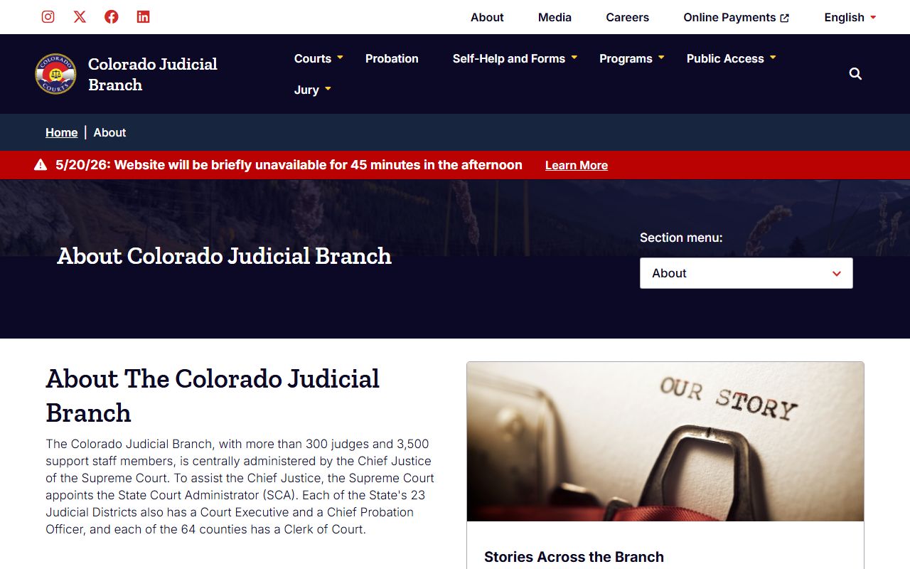 Colorado Judicial Branch overview page covering Jefferson County courts