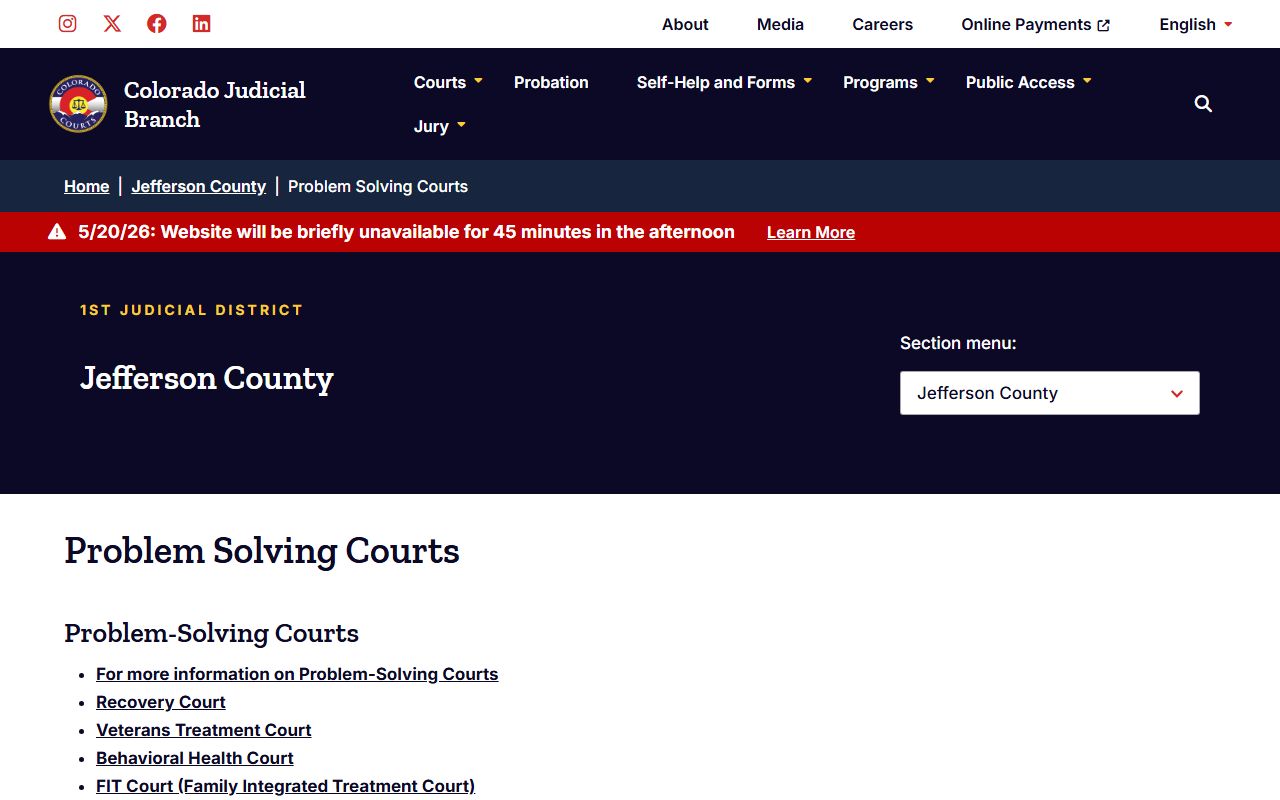 Jefferson County problem-solving courts page for District Court specialty programs