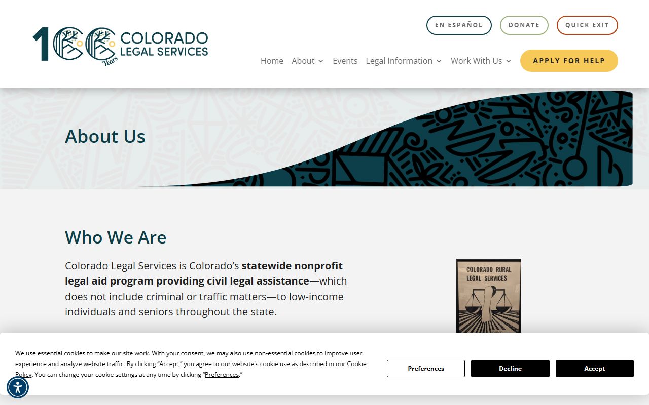 Colorado Legal Services about page for Jefferson County court records help