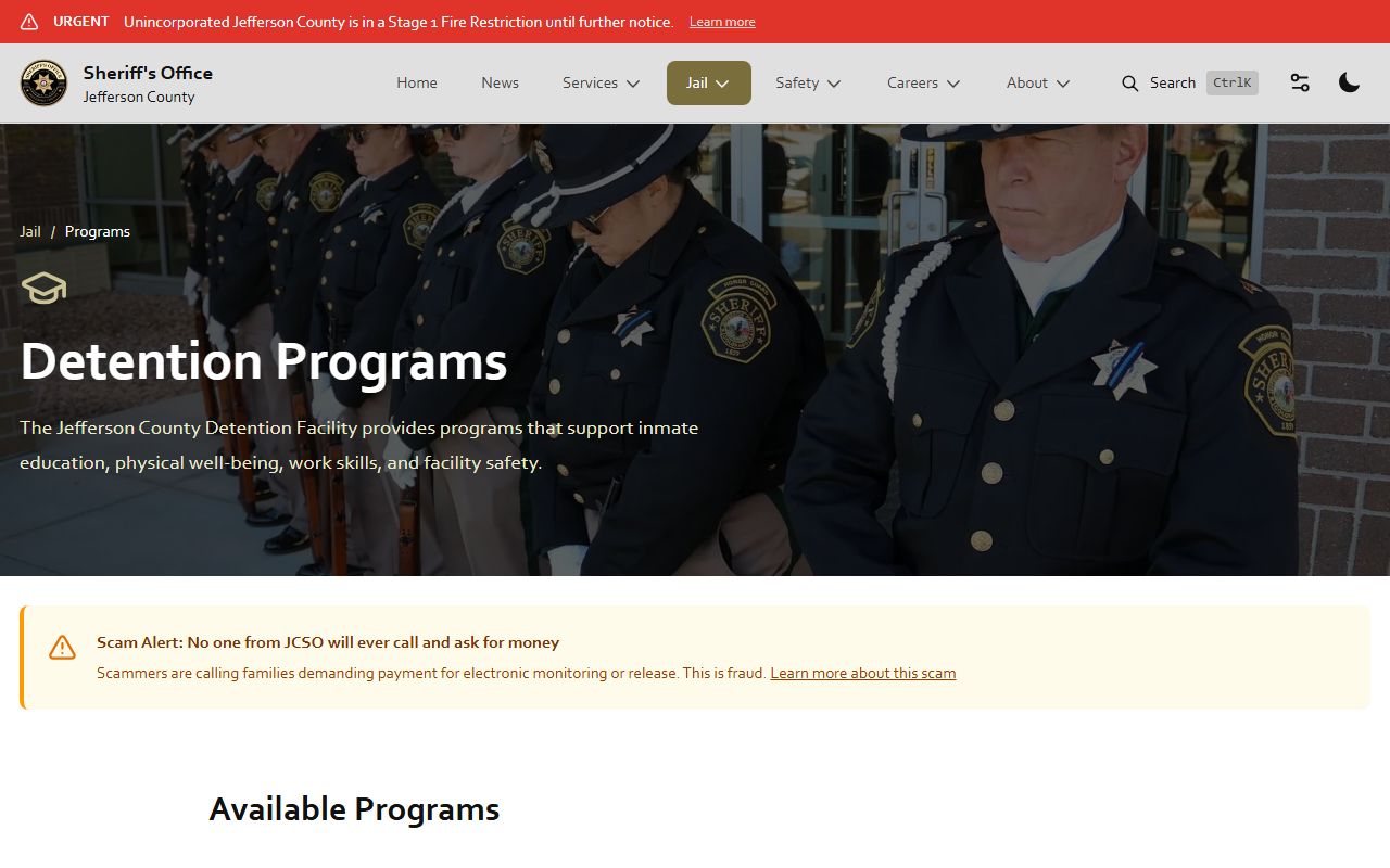 Jefferson County Detention Facility programs page