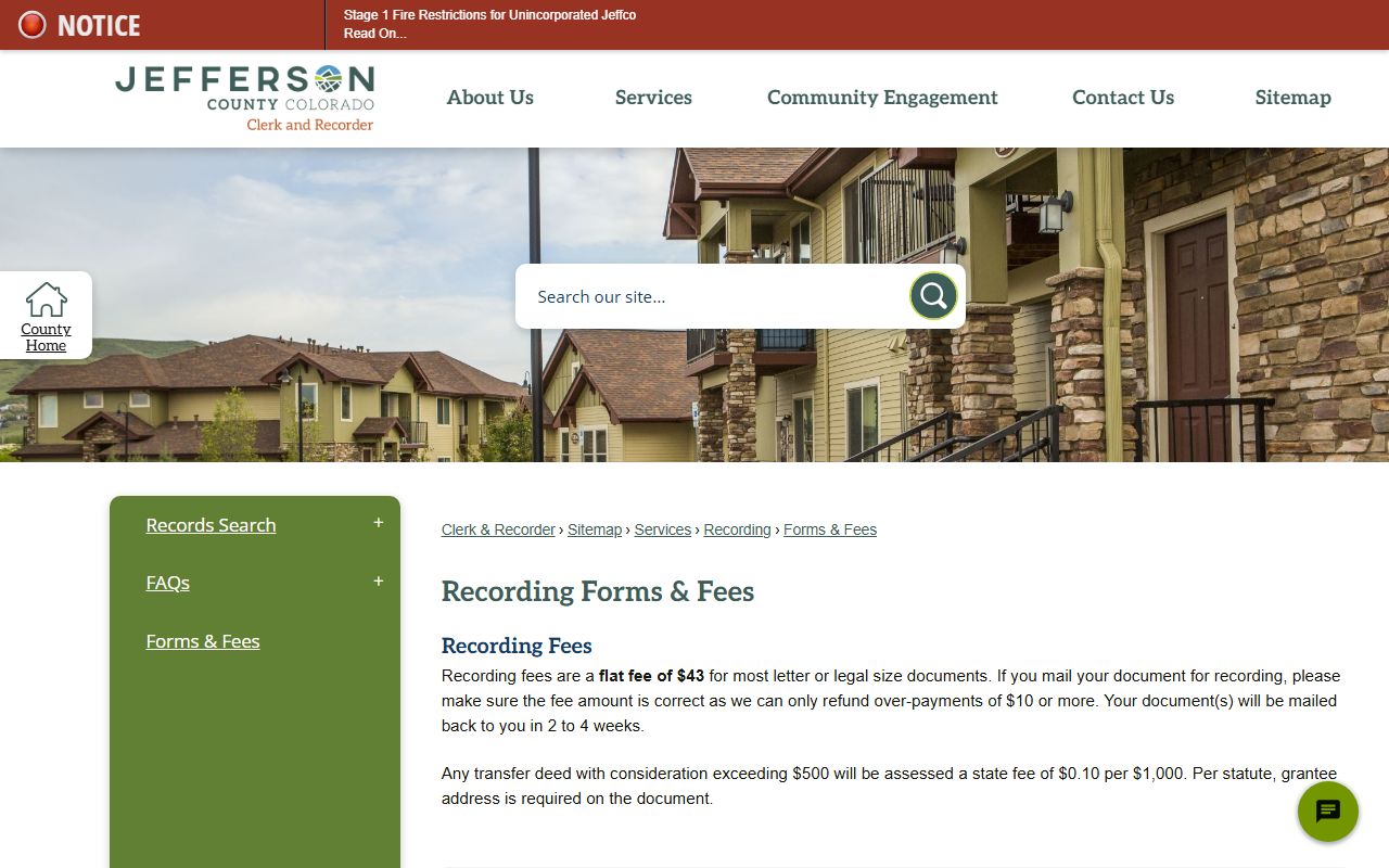 Jefferson County recording forms and fees for marriage record copies