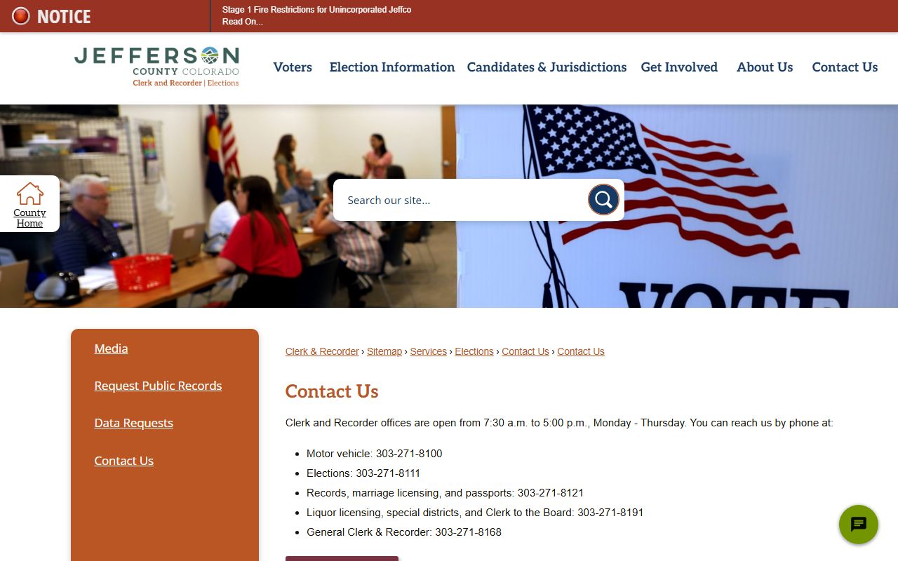 Jefferson County Clerk and Recorder contact page for marriage and divorce records
