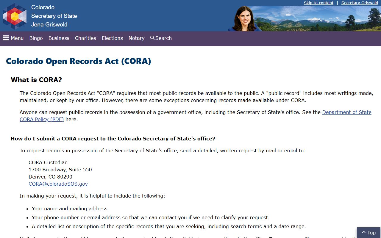 Colorado Secretary of State CORA guide for Jefferson County public records