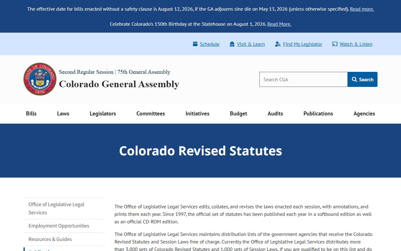 Colorado Revised Statutes access page for Jefferson County public records research