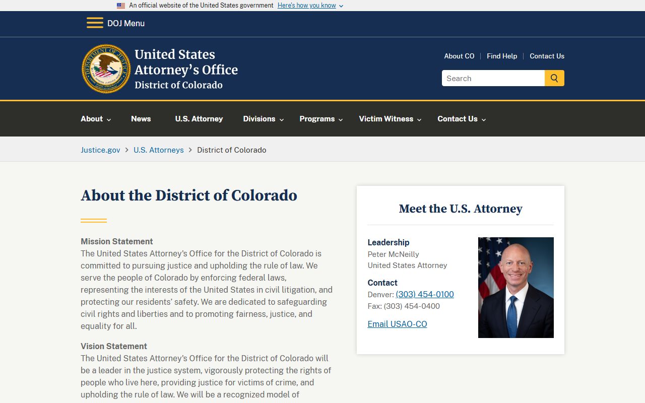 U.S. Attorney's Office District of Colorado for federal warrant context